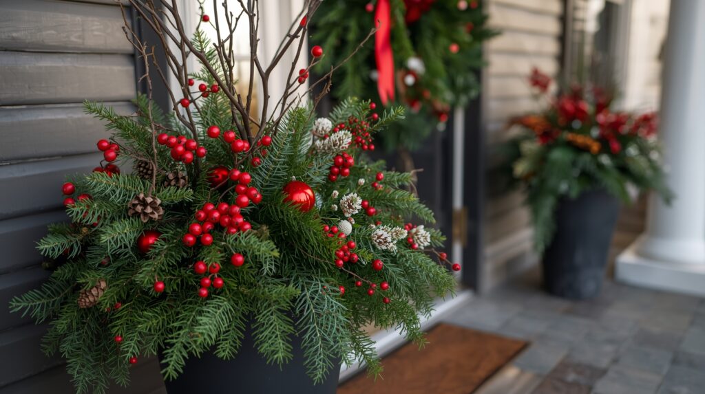 red green christmas porch planter