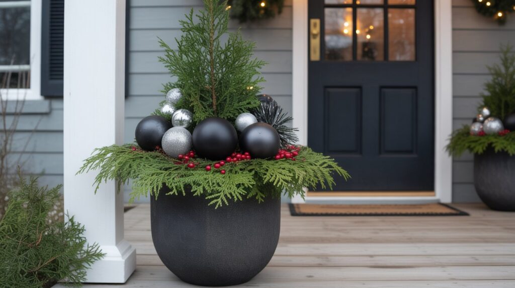 Modern Christmas Planters with Black Accents