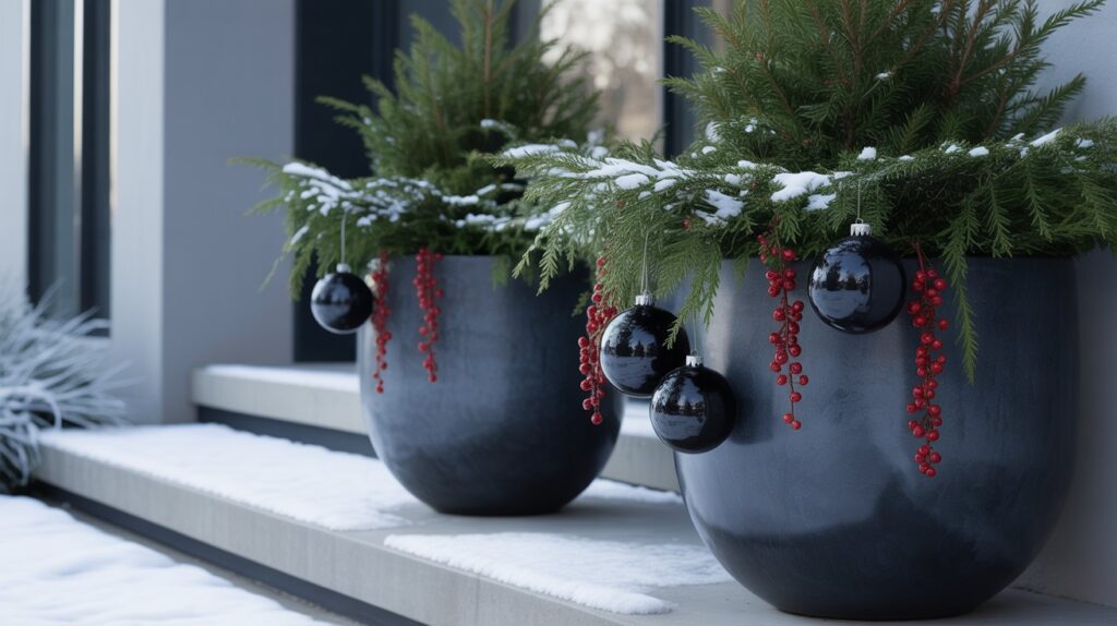 Modern Christmas Planters with Black Accents