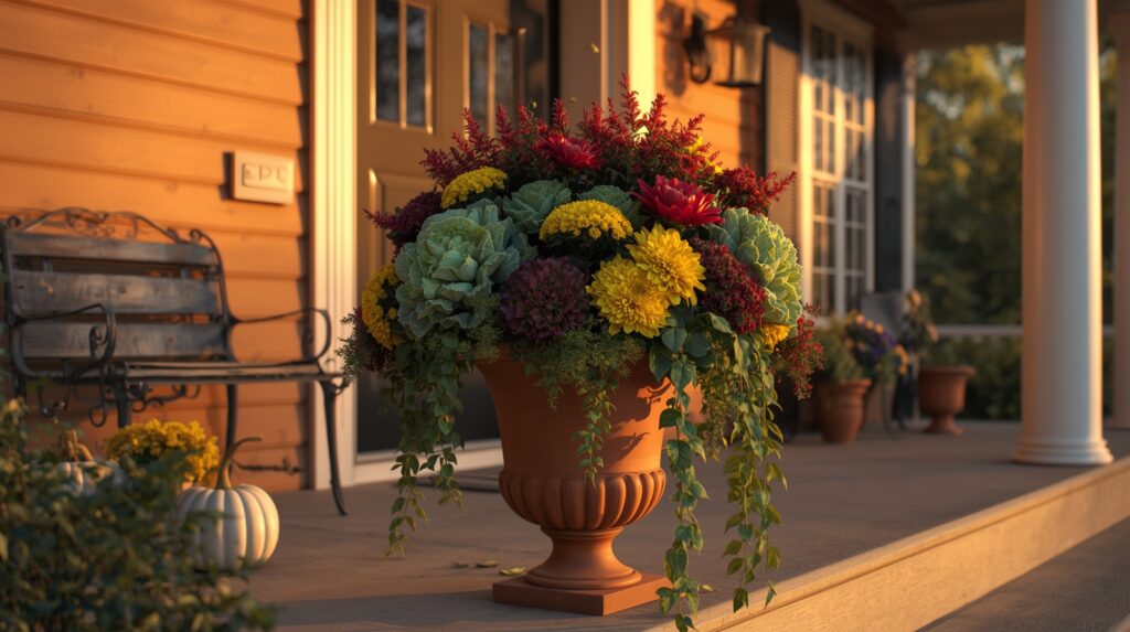 fall planter southern mums sunset
