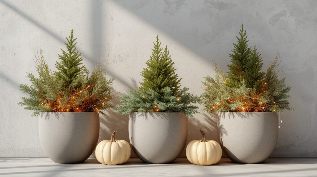 concrete planters with elegant last-minute thanksgiving decor