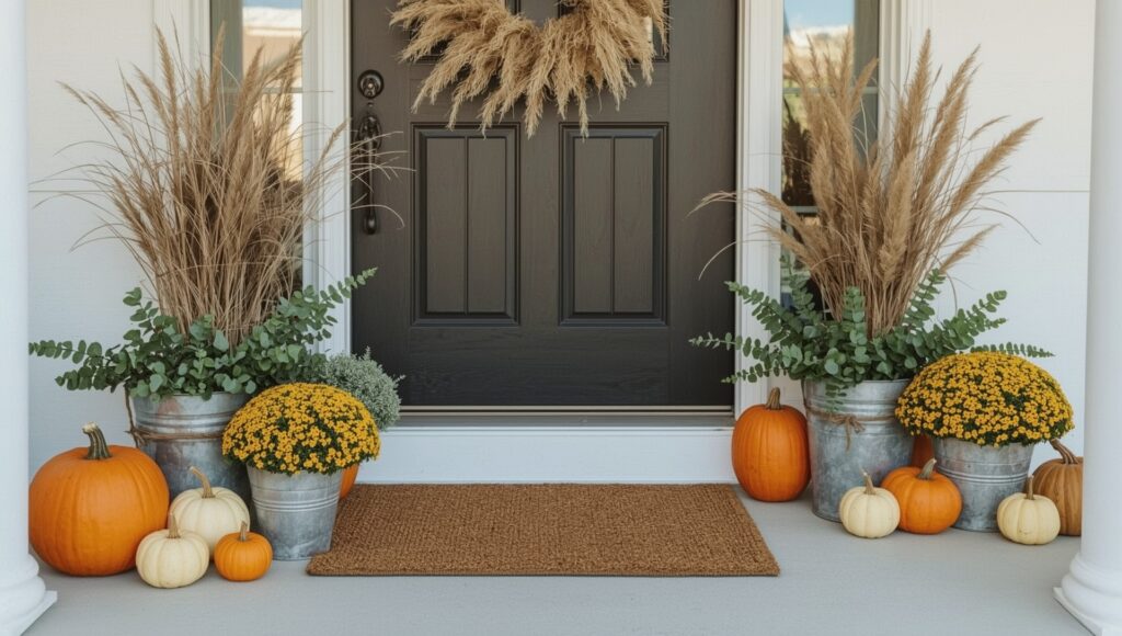 orange yellow pumpkin front porch decor